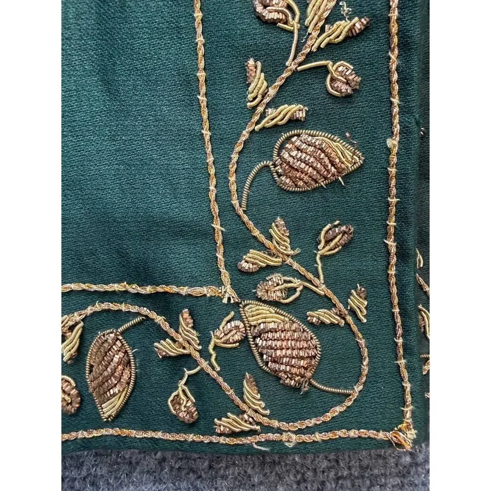Set of 3 Green Gold Embroidered Placemats Table Mats Holiday Decor